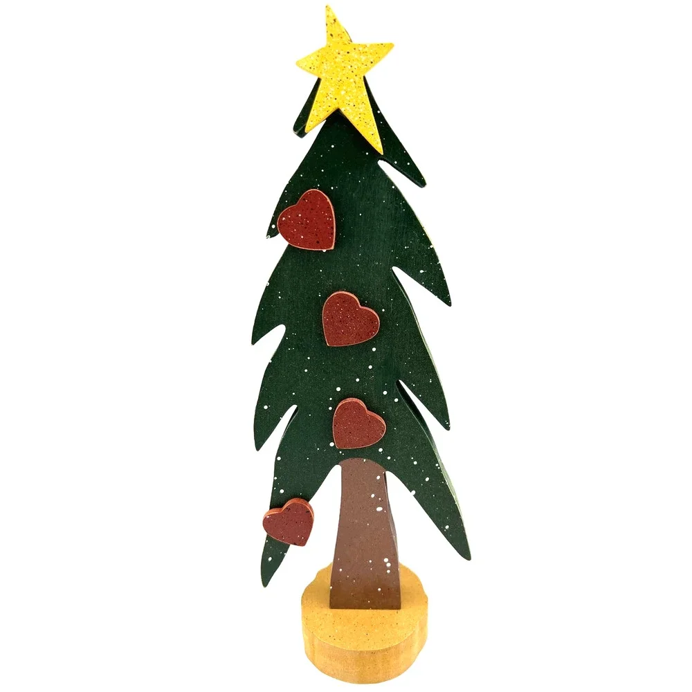 Wooden Christmas‎ Tree Vintage Hand Painted Hearts Stars Decoration Decor